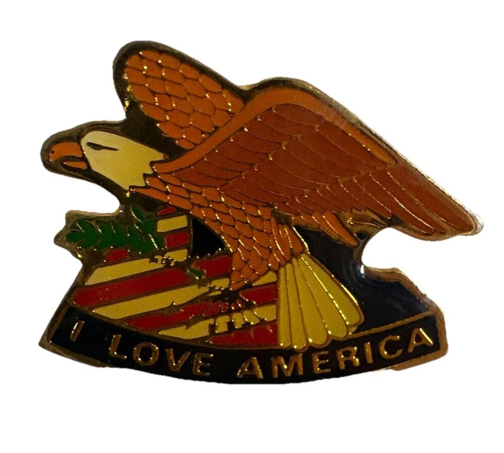 Vintage I Love the USA Waving American Flag Bald Eagle Lapel Pins